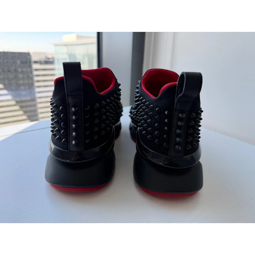 Christian Louboutin Neoprene Black Spike Sock Slip-On Sneakers Red Sole EU 38